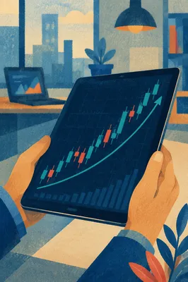 Hands Holding Tablet With Rising Growth Chart