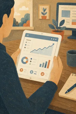 Tablet Financial Dashboard Showing Upward Growth