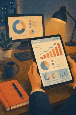 Tablet Analytics Dashboard With Rising Growth Charts