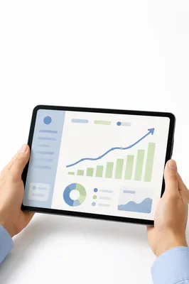 Hands Holding Tablet With Upward Growth Chart
