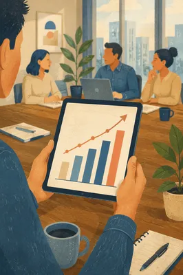 Hands Holding Tablet with Growth Chart