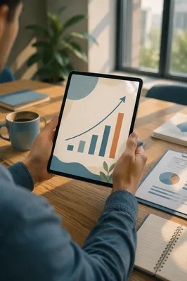 Hands Holding Tablet with Growth Chart