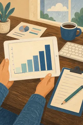 Hands Holding Tablet with Growth Chart
