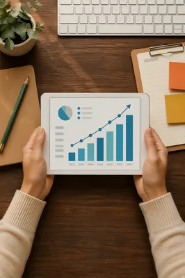 Hands Holding Tablet with Growth Chart
