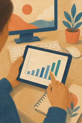 Hands Holding Tablet with Growth Chart