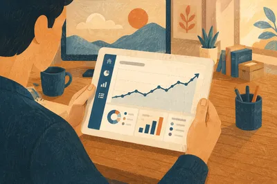 Tablet Financial Growth Chart in Home Office
