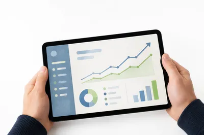 Hands Holding Tablet With Growth Chart