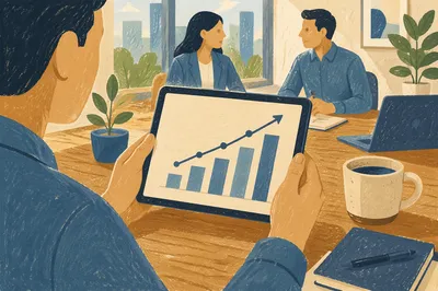Hands Holding Tablet with Growth Chart