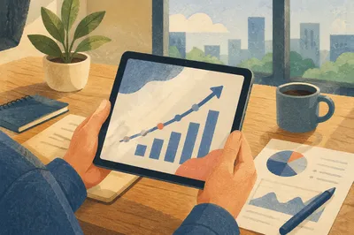 Hands Holding Tablet with Growth Chart