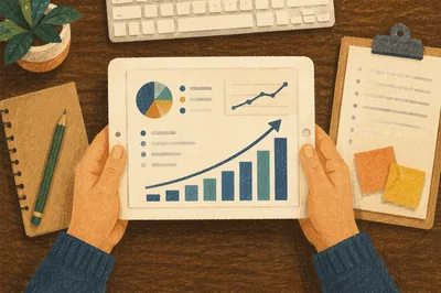 Hands Holding Tablet with Growth Chart