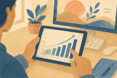 Hands Holding Tablet with Growth Chart