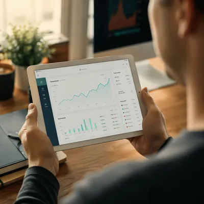 Tablet Financial Dashboard Showing Business Growth