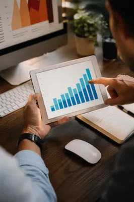 Hands Holding Tablet with Growth Chart