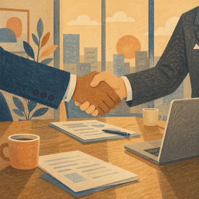 Professional Handshake Agreement in Modern Office