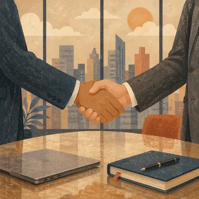 Professional Handshake Across Conference Table