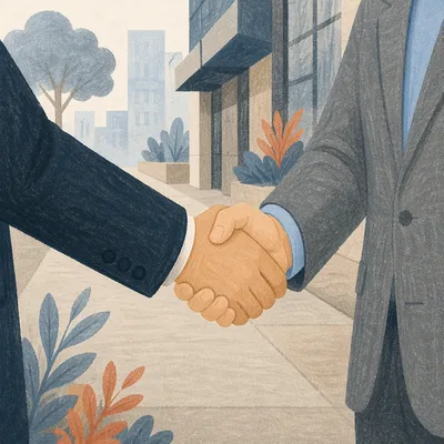 Business Handshake Agreement in Urban Daylight