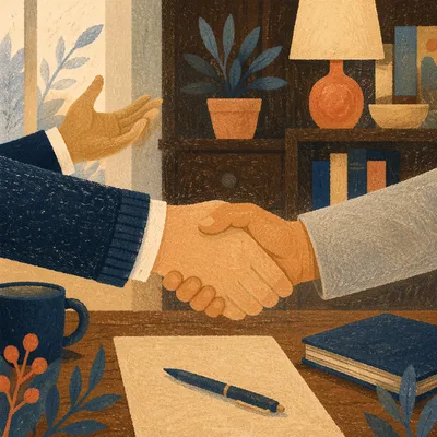 Business Handshake Agreement in Warm Office