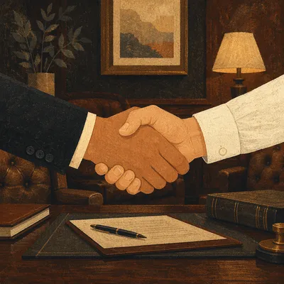 Business Handshake Agreement in Warm Office