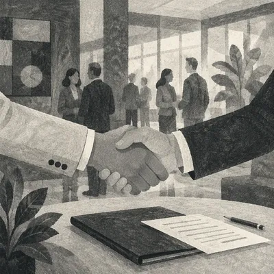 Professional Handshake Agreement in Modern Office
