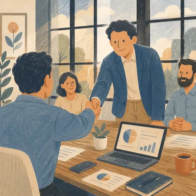 Professional Handshake Agreement in Modern Office