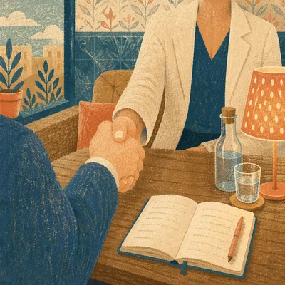 Professional Handshake Agreement in Cozy Café