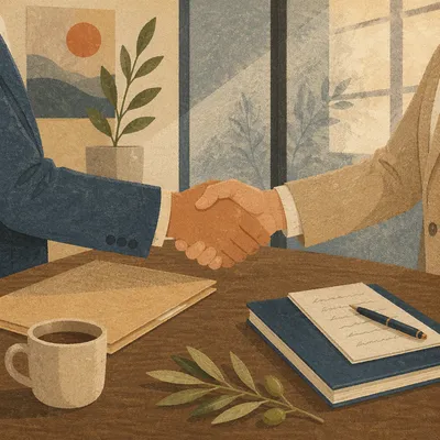 Trustworthy Business Handshake Over Wooden Table