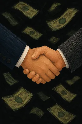 Business Handshake With Floating Banknotes