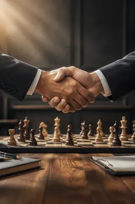 Business Handshake Agreement with Strategic Chess