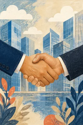 Professional Handshake in Modern Financial District