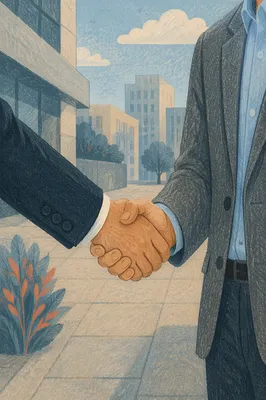 Professional Handshake Agreement in Urban Office Setting