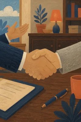 Business Handshake Agreement in Warm Office