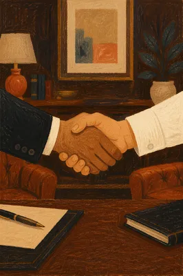 Professional Handshake Agreement in Warm Office