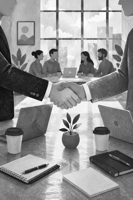 Black and White Business Handshake Agreement