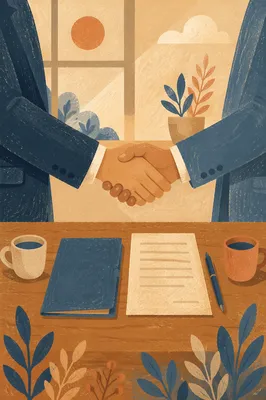 Business Handshake Agreement in Warm Office