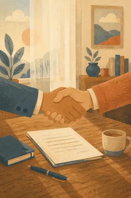 Handshake Agreement Over Warm Conference Table
