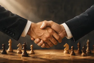 Business Handshake Agreement with Strategic Boardroom
