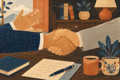 Business Handshake Agreement in Warm Office
