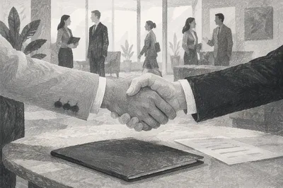 Confident Business Handshake Agreement in Modern Office