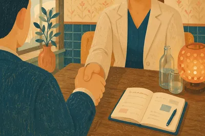 Professional Handshake Agreement in Upscale Café