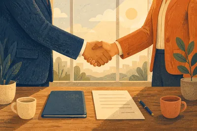 Trusted Business Agreement Handshake in Warm Office