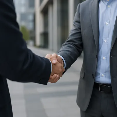 Business Handshake Agreement in Urban Setting