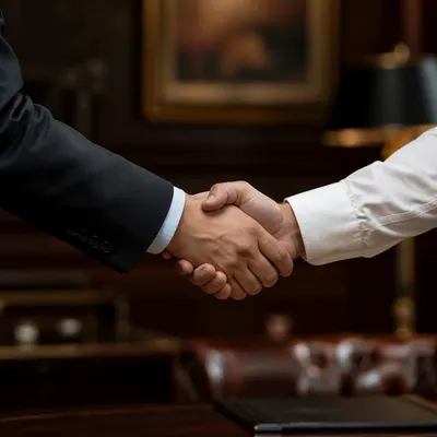 Business Handshake Agreement in Executive Office