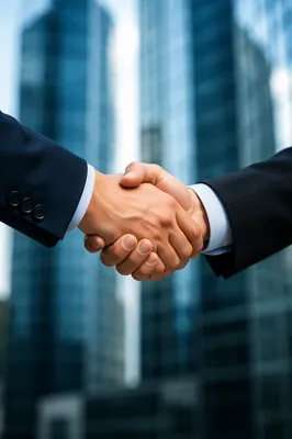 Professional Handshake Agreement in Financial District