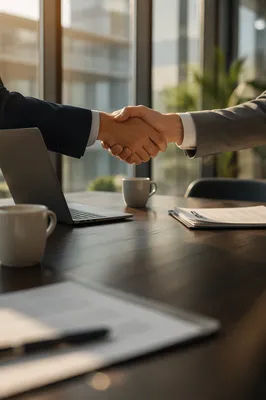 Business Handshake Agreement in Modern Office