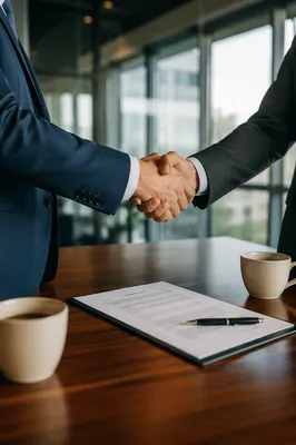 Business Handshake Over Conference Table Agreement