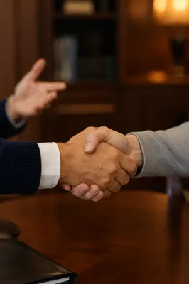 Business Handshake Agreement in Warm Office
