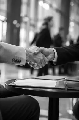 Monochrome Business Handshake Agreement in Office