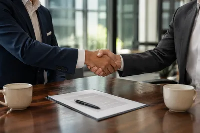 Business Handshake Over Conference Table Agreement