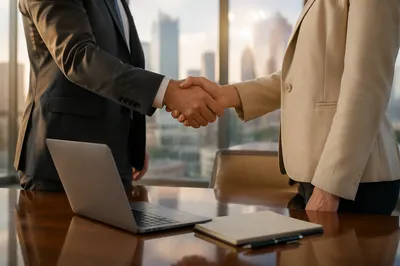 Business Handshake Agreement in Modern Office