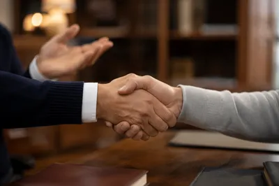 Business Handshake Agreement in Warm Office